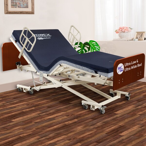 Medacure Ultra Low and High Hospital Bed, Fully Electric with ProEx 48 Mattress Expandable Width MC-ULB48X730CH1KA - main